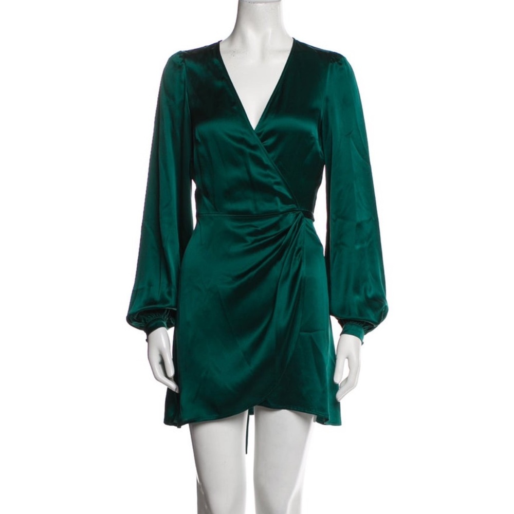Reformation Green Silk  Long Sleeve Dress